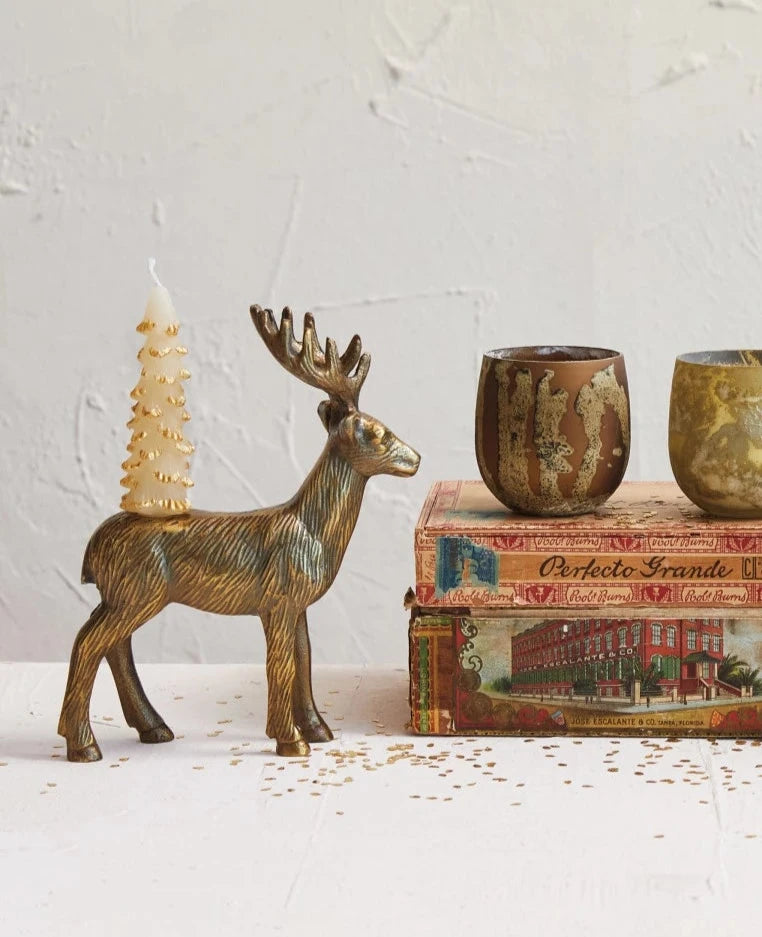 Deer Taper Holder | Antique Gold Finish – Feather + Larch