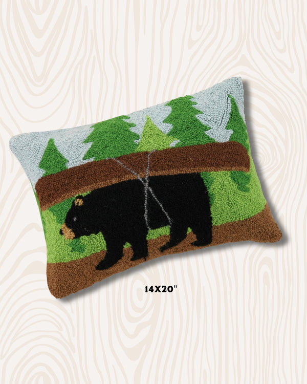 Canoe Bear Wool Hook Pillow | 14x20