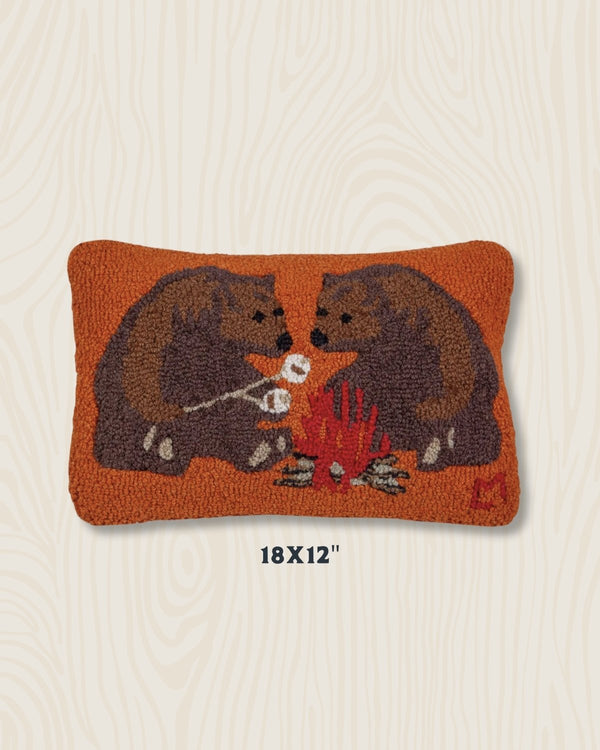 Campfire Bears Wool Hook Pillow  12" x 18"