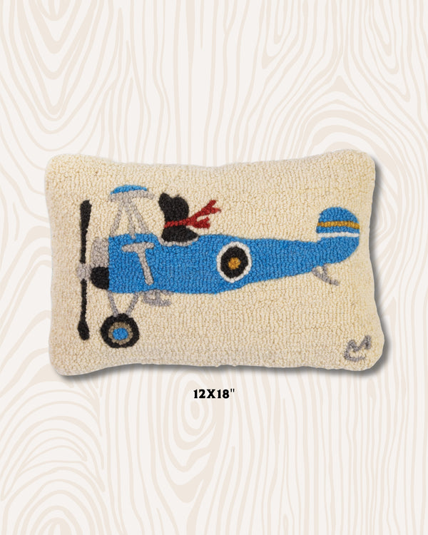 Black Lab Flying, Handmade Wool Hook Pillow | 12x18"