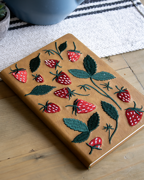 Strawberry Embroidered Journal Notebook