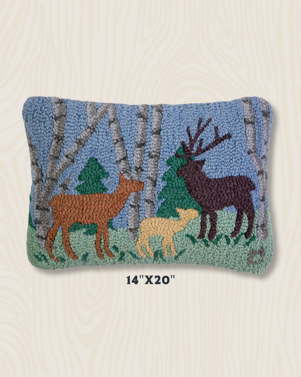 Deer in Aspen Wool Hook Pillow | 14" x 20"