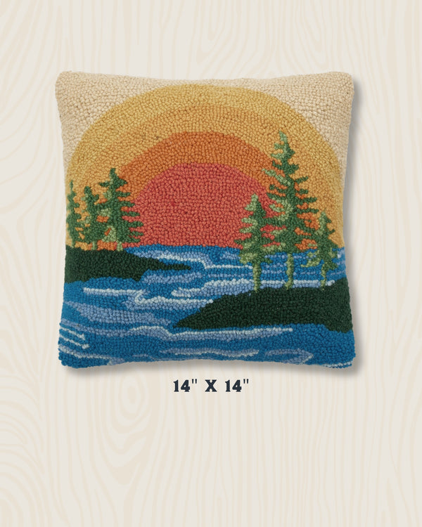 Sunset on the Lake Wool Hook Pillow | 14x14"