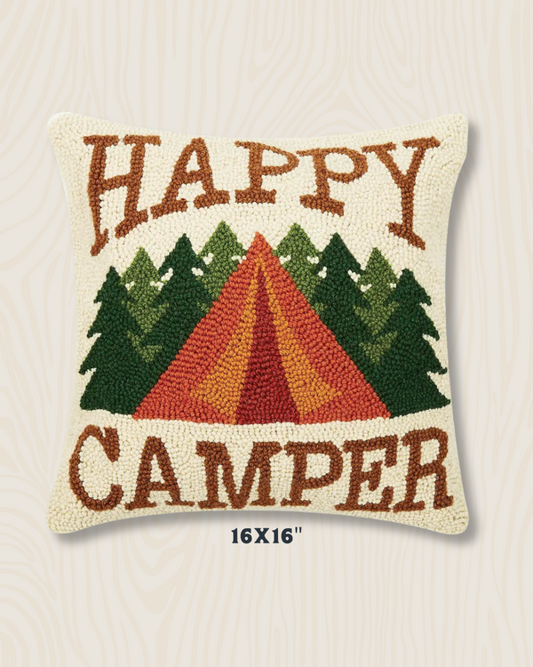 Happy Camper Wool Hook Pillow | 16"x16"