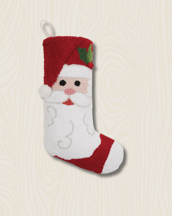 Santa Claus Wool Hook Stocking | 12"x20"