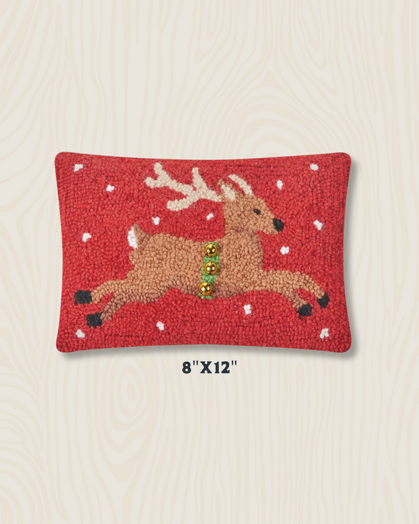 Jingle Bell Reindeer Wool Hook Pillow | 8"x12"