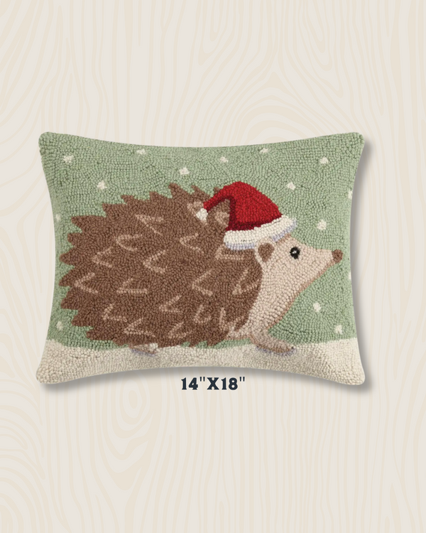 Christmas Hedgehog Wool Hook Pillow | 14"x18"