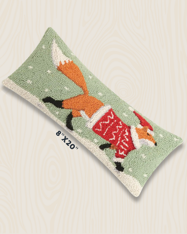 Christmas Fox Wool Hook Pillow | 8"x20"