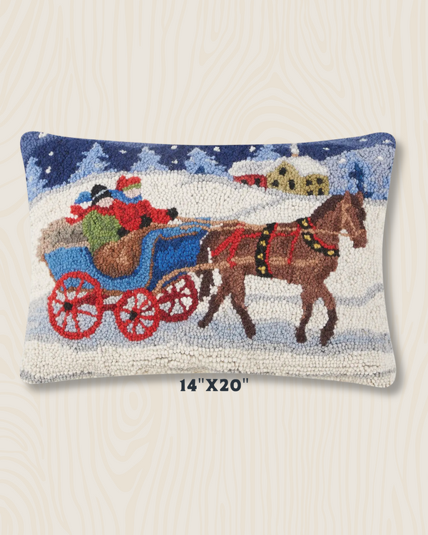 One Horse Open Sleigh Wool Hook Pillow | 14" x 20"