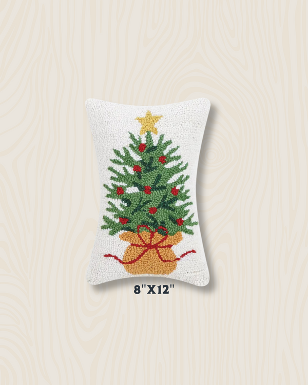 Wrapped Christmas Tree Wool Hook Pillow | 8" x 12"