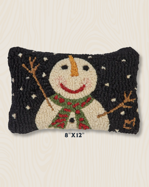 Cheers Snowman Wool Hook Pillow | 8"x12"