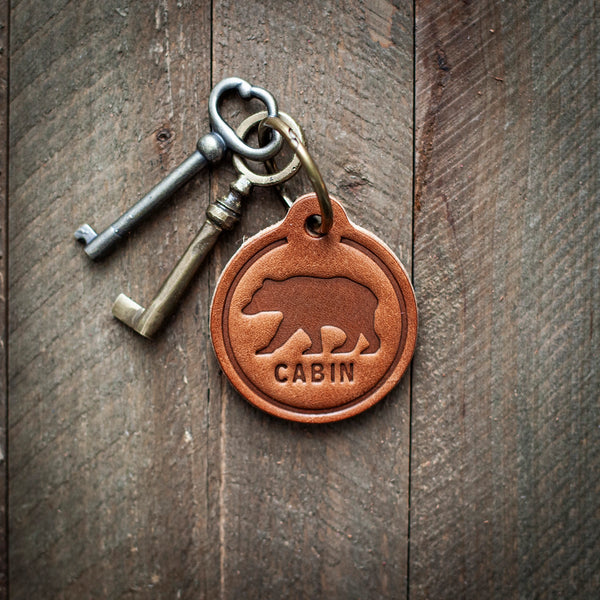 Cabin Bear | Handmade Leather Keychain