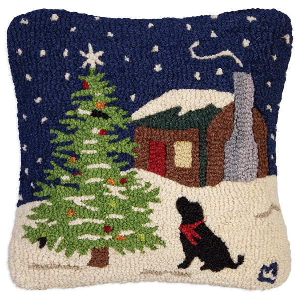 Christmas Cabin Wool Hook Pillow | 18"x18"