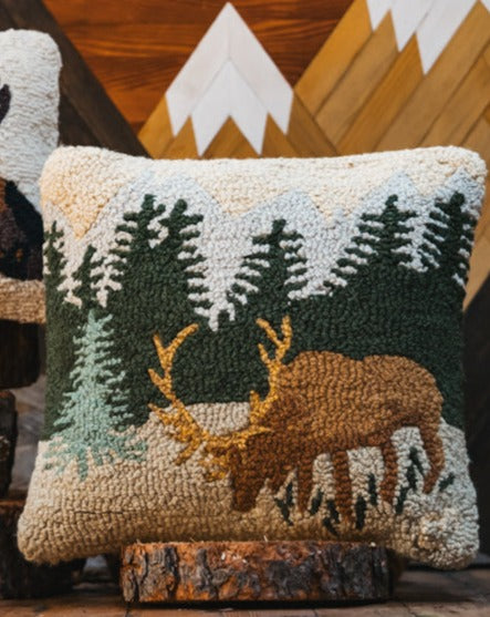 Mountain Elk Wool Hook Pillow | 18"x18"