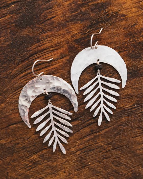 Handmade Moon and Leaf Earrings