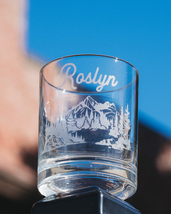 Roslyn Etched Rocks Glass