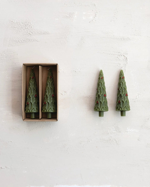 Unscented Holly Tree Shaped Candles | Set of 2