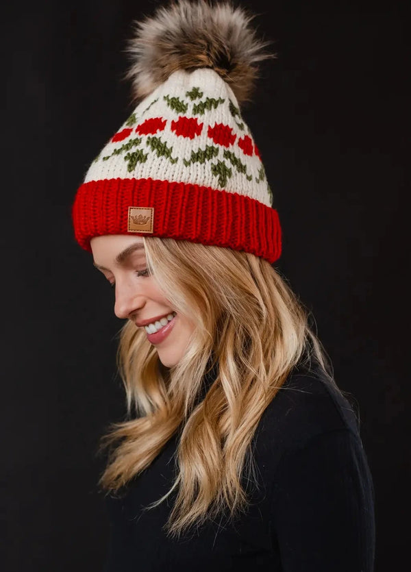 Holly Knit Beanie | Ivory and Cherry Red