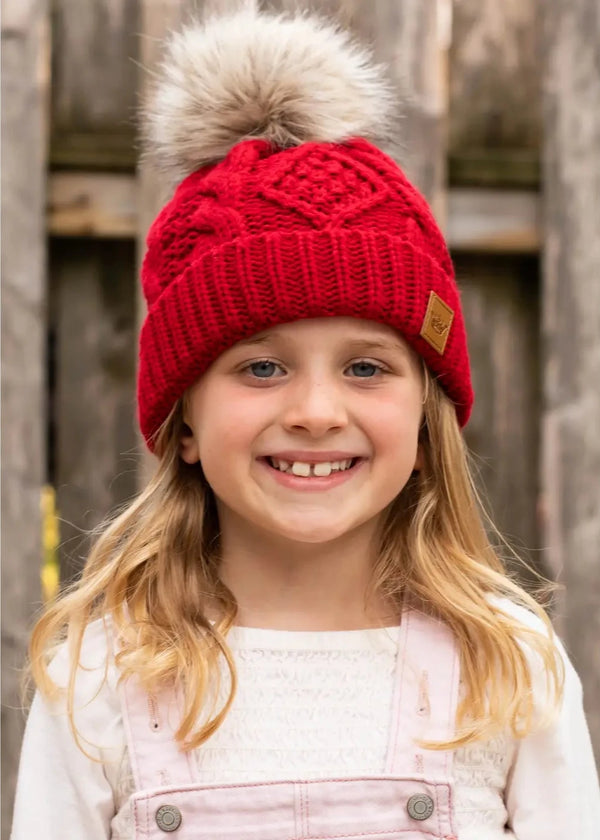 Kids Cable Knit Beanie w/ Pom