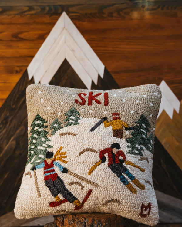 Ski Country Wool Hook Pillow | 18"x18"
