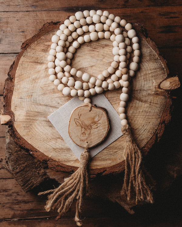 Wood Bead Garland | Deer Icon + Tassels