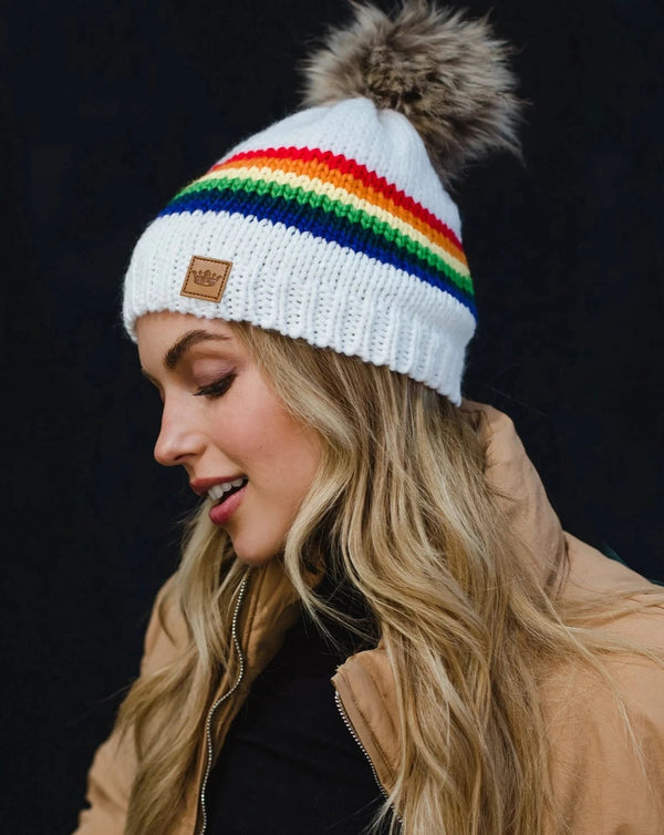 Retro Rainbow Pom Beanie