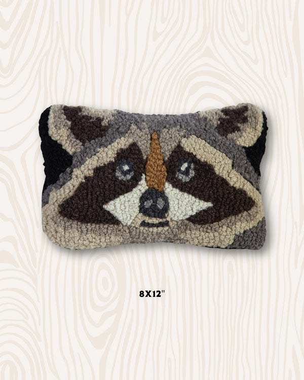Raccoon Wool Hook Pillow| Handcrafted | 8x12"