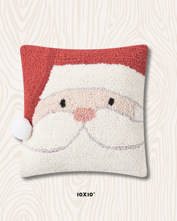Holiday Santa With Pom Wool Hook Pillow | 10x10