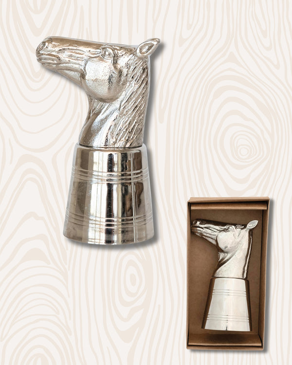 2 oz. Cast Aluminum & Stainless Steel Horse Head Jigger
