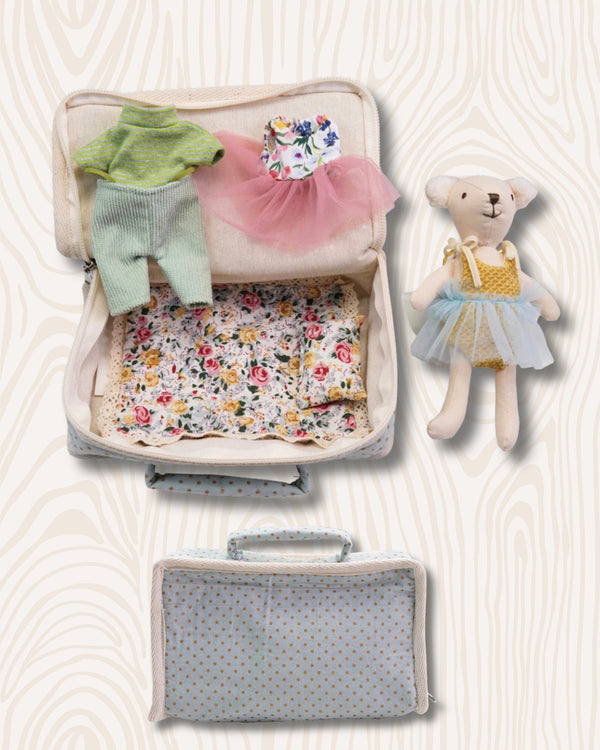 Plush Bear with Fabric Suitcase & Outfits, Set of 6