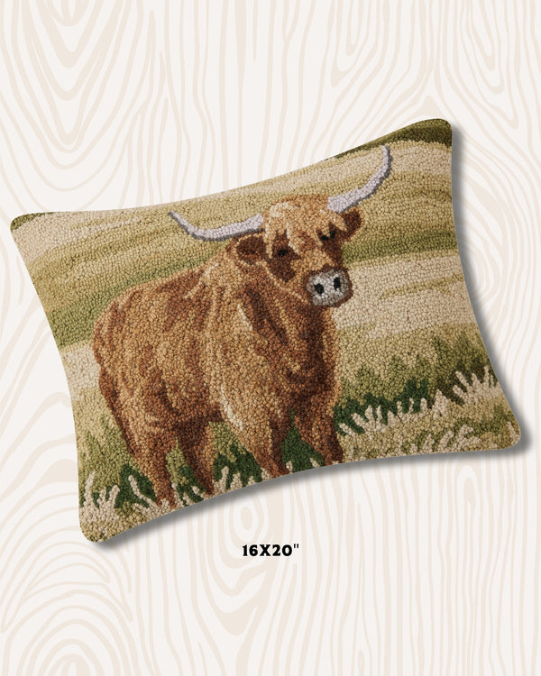 Highland Cow Wool Hook Pillow | 16x20