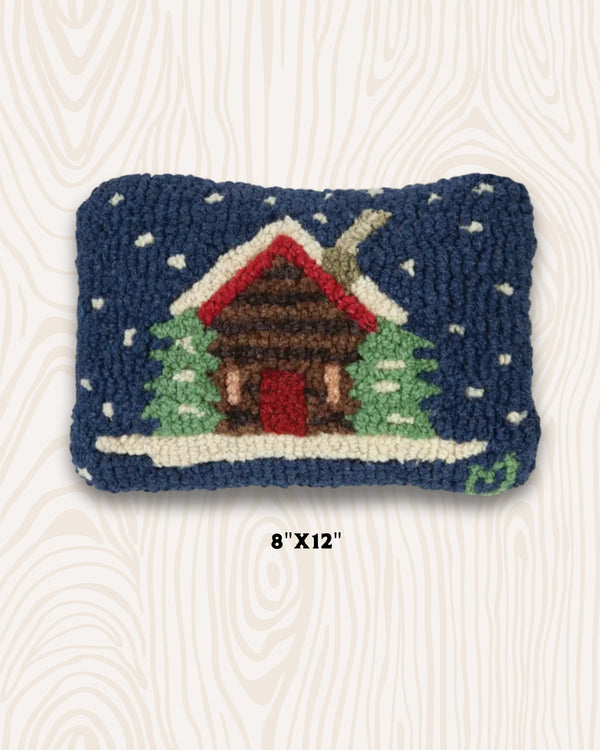 Cabin in the Snow Wool Hook Pillow | 8x12