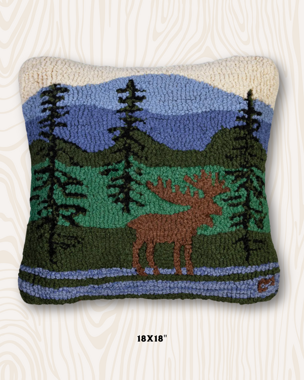 Mountain Moose Wool Hook Pillow | 18"x18"