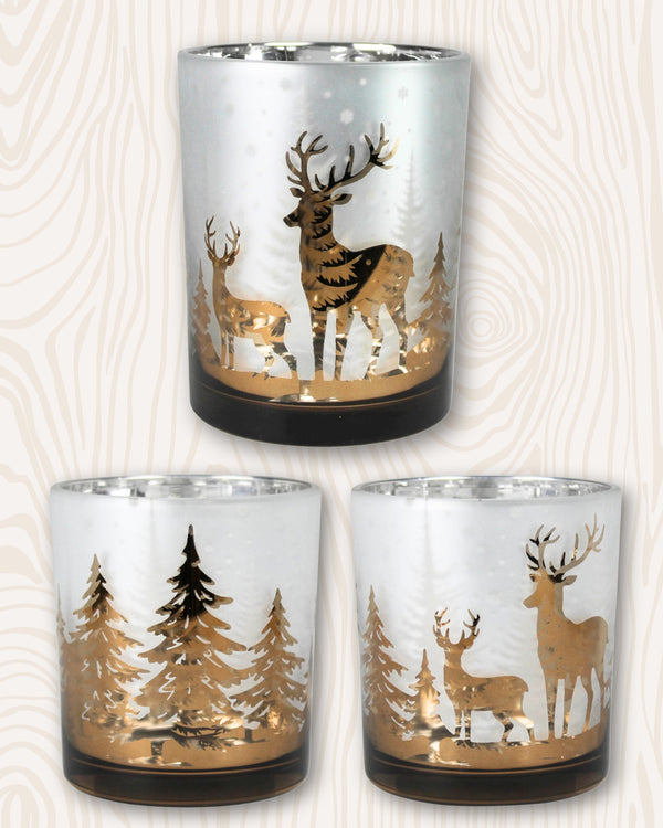 Deer in Forest Mercury Glass Votive