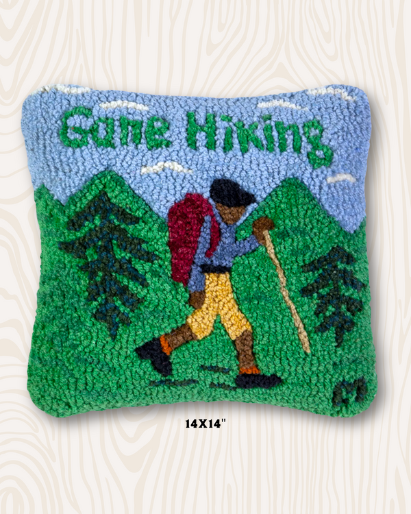 Gone Hiking 14' X 14" Hooked Wool Pillow