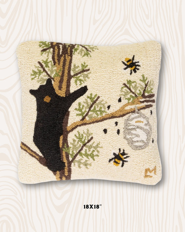 Honey Bear Wool Hook Pillow | 18" x 18"
