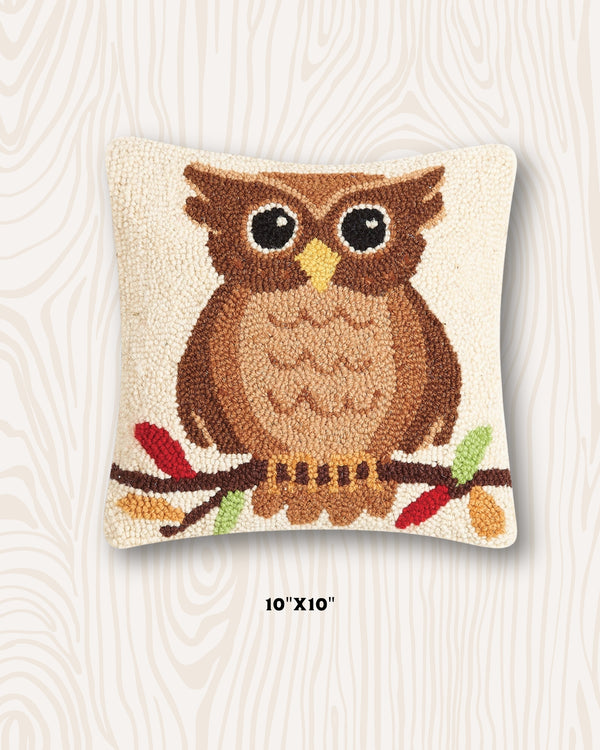 Owl Handmade Wool Hook Pillow | 10x10