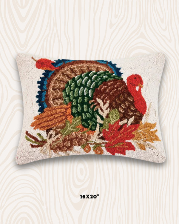 Harvest Turkey Wool Hook Pillow | 16"x20"