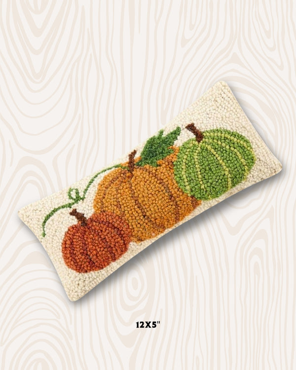 Pumpkins Handmade Wool Hook Pillow | 12x5