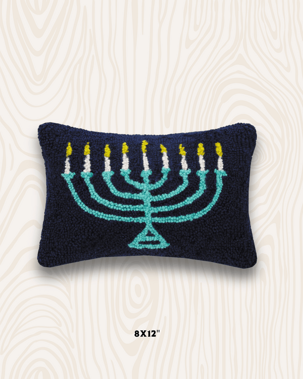 Menorah Handmade Wool Hook Pillow | 8x12