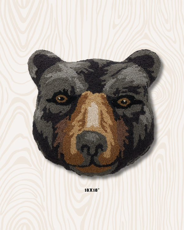 Hey Bear! Handcrafted Wool Hook Pillow | 18x18"