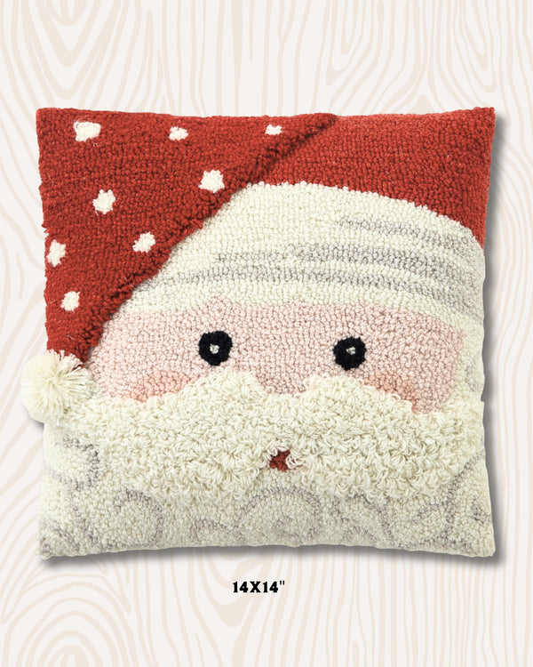 Handmade Wool Hook Santa Pillow 3D | 18x18