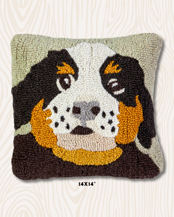 Bernese Puppy Wool Hook Pillow | 14"x14"