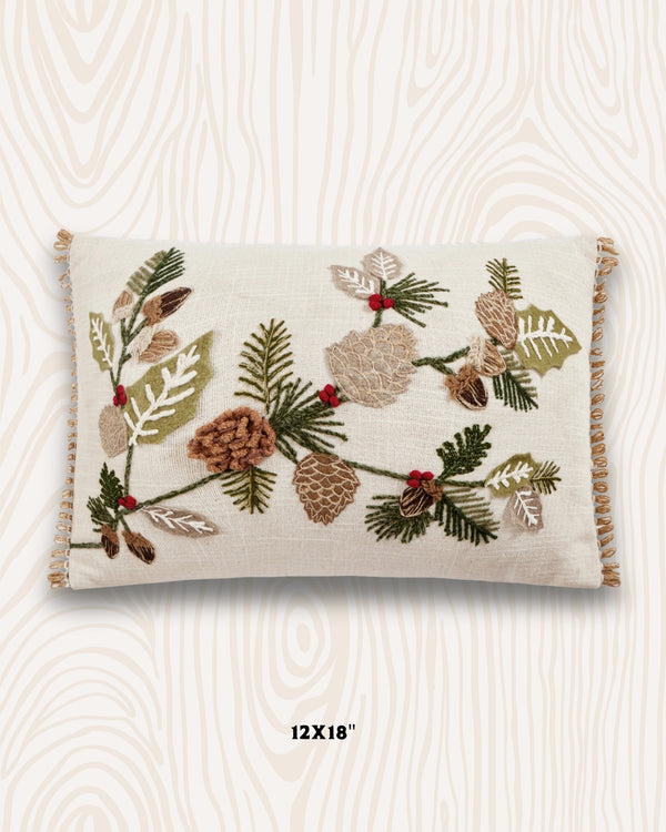 Pine Branch Embroidered Pillow