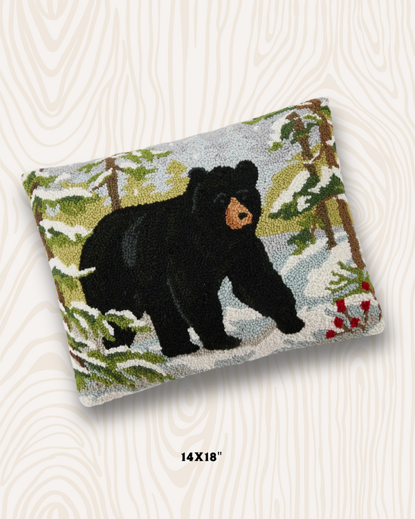 Woodland Snow Bear Handmade Wool Hook Pillow | 14x20
