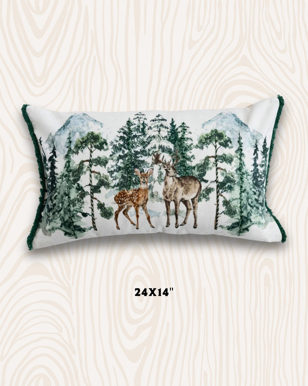 Woodland Deer Velvet Pillow | 24"x14"