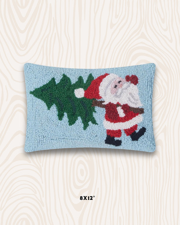 Santa + Tree Handmade Wool Hook Pillow | 8x12