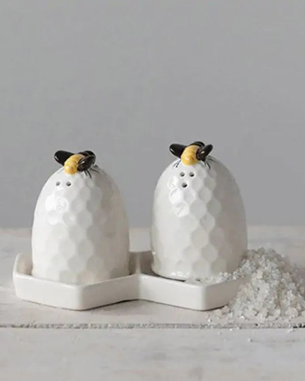 Beehive Salt and Pepper Shaker with Plate