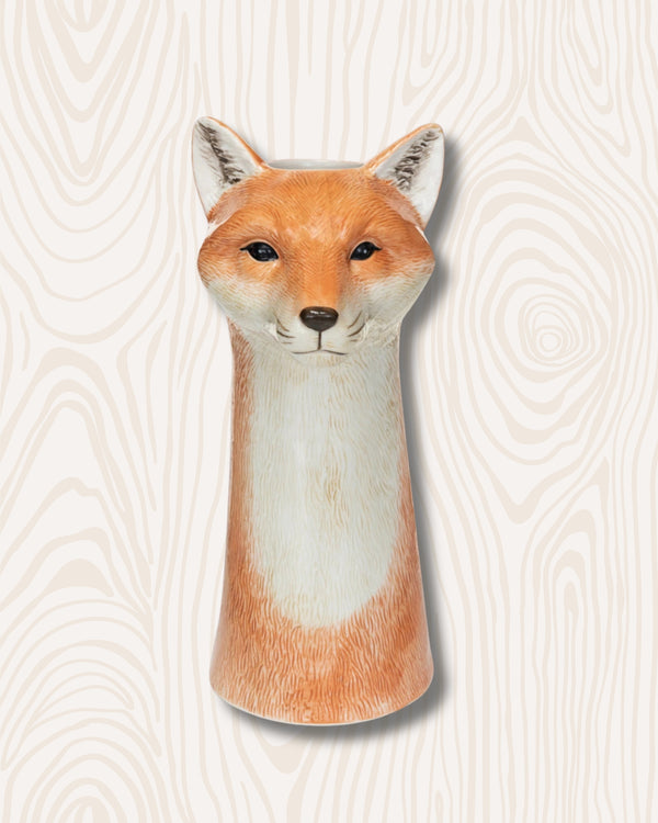 Hand Painted Stoneware Fox Vase