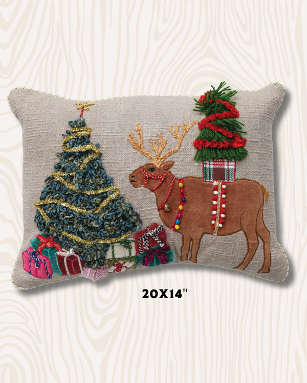 Embroidered Christmas Lumbar Pillow | 20"x14"